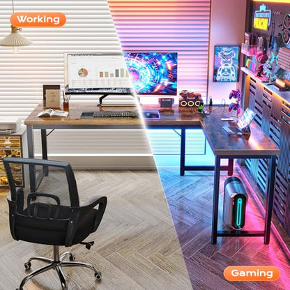 63 Inch L Shaped Desk with Power Outlets & 0.95 Inch Thicker Desktop