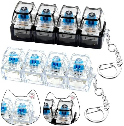 2 PCS Clear & Black Keyboard Fidget Toy, Cat Shape Keyboard Fidget Keychain 4-in-1 Keyboard Decompression Button Finger Clicker Toys, Cute Button Stress Relief Fidget Gifts to Relief Stre (Cat)