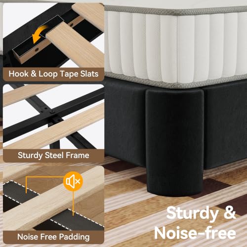 Queen Size Platform Bed Frame with Velvet Upholstered Headboard