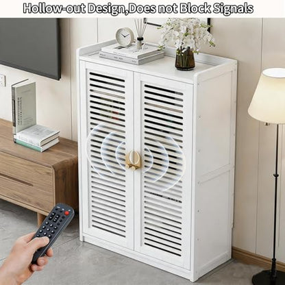 Router Storage Cabinet with Adjustable Shelves, Ventilated Doors, White
