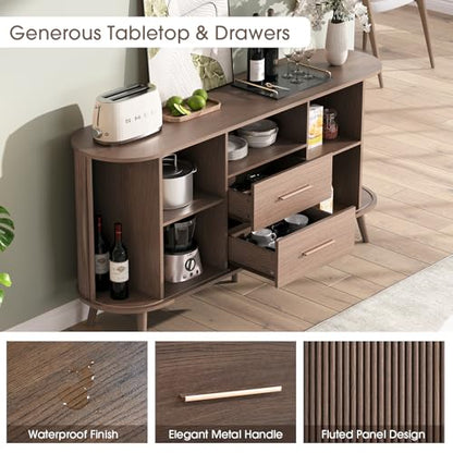 Walnut Sideboard Buffet Cabinet with Storage for Dining Room，63"