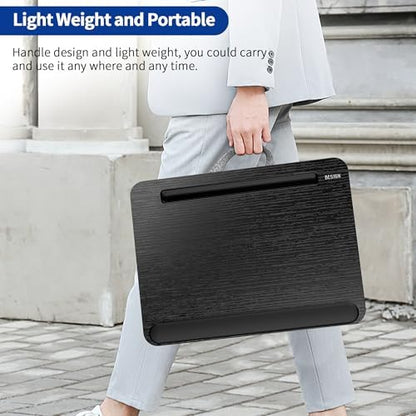 Besign LT08 Laptop Stand, Portable Lap Desk with Pillow Cushion, Fits up to 14 inch Laptop, with Anti-Slip Strip for Desk, Sofa & Bed, Black and Gray