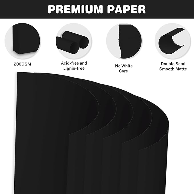Cardstock 8.5 X 11, 80 Sheets Black Card Stock, 75lb/ 200gsm Copy Paper, Cardstock Printer Paper For Art, Drawing, Invitations, DIY Cards, Watercolor, Craft, Construction, School & Office Supplies