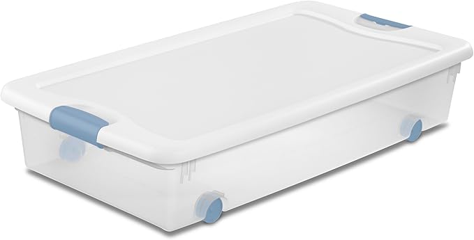 Sterilite 12-Pack Latching Box, Under Bed Storage Bins with Lids, Clear Plastic, 56 Quart - Heavy-Duty Organizing Containers for Closet, Bathroom, and Office