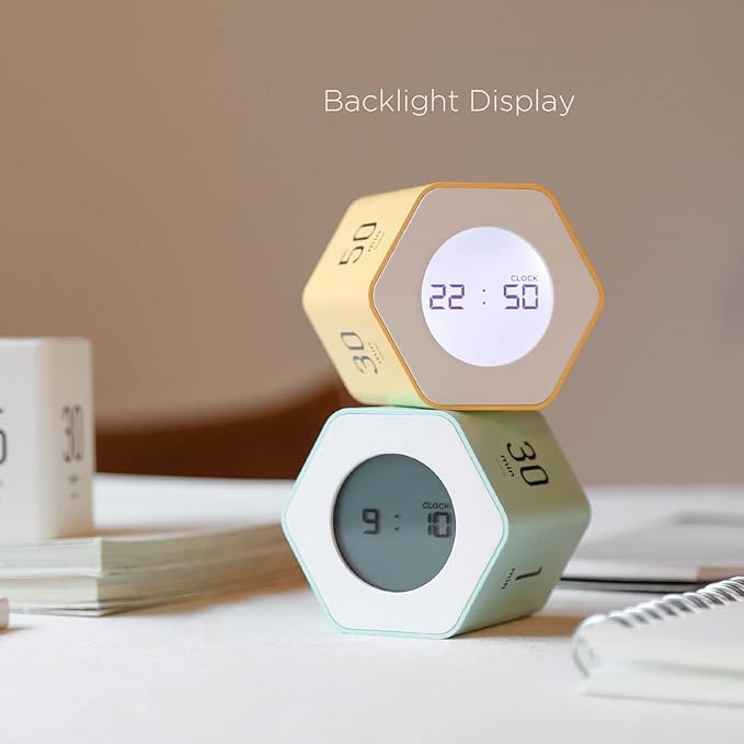 Mooas Multi-Hexagon Clock Cube, Digital Clock, Pomodoro Timer with Backlight 12/24H Count up & Countdown, Flip Timer, Various Time Presets - Ideal for Classroom, Gym, Office (Yellow)