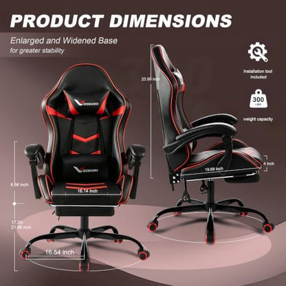 Gaming Chair for Adults with Pocket Spring Cushion Footrest Red and Black