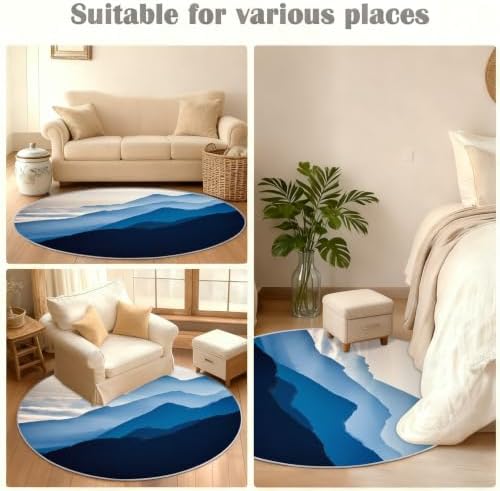 Mountain Round Rug - 6ft Washable Misty Mountain Round Area Rug for Living Room, Natural Landscape Circle Rugs Soft Non-Slip Carpet for Bedroom Dining Table Decor Mat