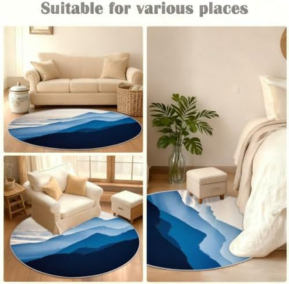 Mountain Round Rug - 6ft Washable Misty Mountain Round Area Rug for Living Room, Natural Landscape Circle Rugs Soft Non-Slip Carpet for Bedroom Dining Table Decor Mat