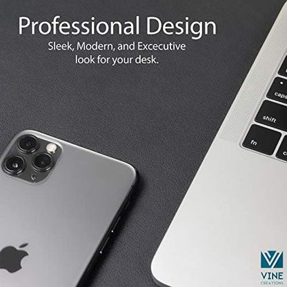 Leather Desk Pad 36" x 20", Vine Creations Office Desk Mat Waterproof Black - Premium Quality - Smooth Mouse Writing Surface - Maximum Protection Dual-Sided Pu Leather Blotter for Desk Office/Home