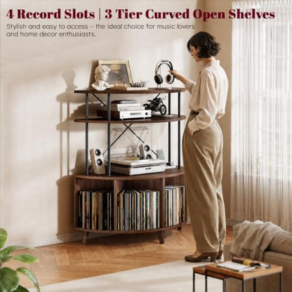 Large Record Player Stand with Power Outlets, 35.4" Turntable Stand