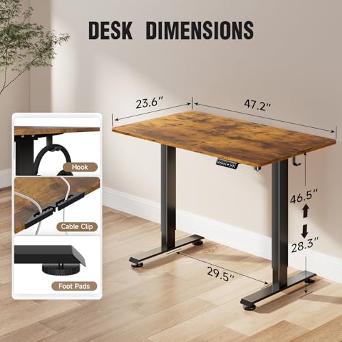 47.2 Inch Large Electric Standing Desk, Gaming Table, Brown