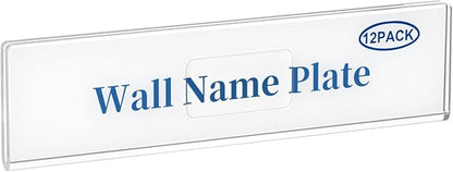 Acrylic 12 Pack Wall Name Plates Holder for Desks, AITEE 2x8 Clear Wall Mount Name Plate Display with 3M Tapes, Floating Door Name Plates Set for Office Home School Classroom Teacher