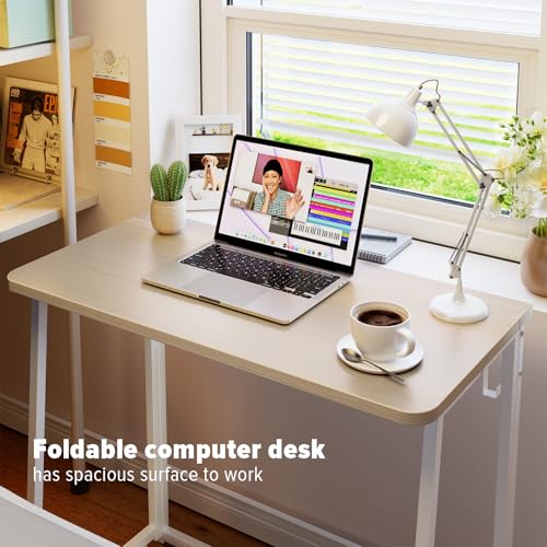Folding Desk, 31.5" Foldable Computer Table for Small Spaces, Oak