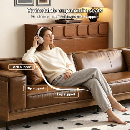 110.24" Faux Leather Sofa, 4 Seater Deep Seat Couch