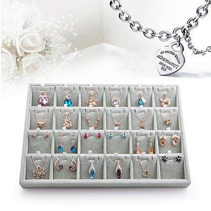 Oirlv Velvet Jewelry Tray 24 Grid liner Pendant Earrings Organizer Storage Trays Showcase Display Jewelry Holder - size: 24 Grid Pendant Tray