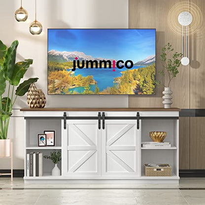 TV Stand for 65 Inch TV, Sliding Barn Doors, Bright White