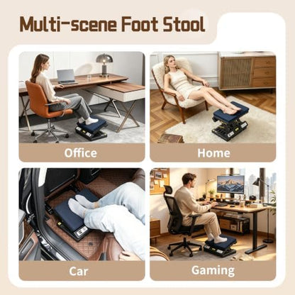 Foot Rest Under Desk, 4-Angle Adjustable, Massage & 1.18" Thin Fleece pad