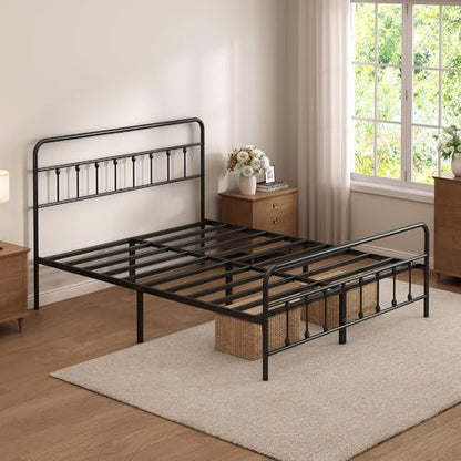 King Size Metal Bed Frame with Headboard and Footboard,Black
