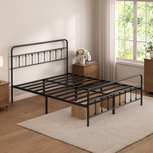 Queen Size Metal Bed Frame with Headboard and Footboard,Black