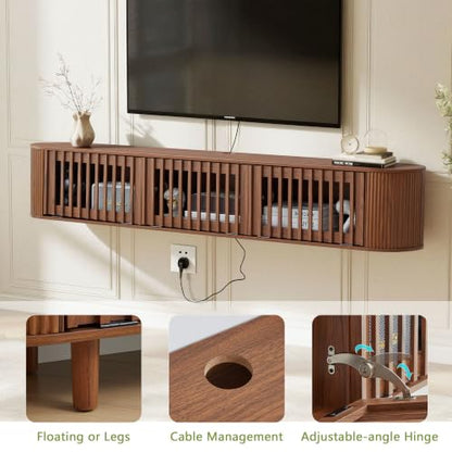 71''Fluted Floating TV Stand Wall Mounted for 65-80 Inch TV-Walnut