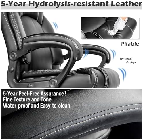 OUTFINE Office Chair Executive Office Chair Desk Chair Computer Chair with 5-Year hydrolysis-Resistant Leather Spring Cushion Ergonomic Support Tilting Function Upholstered in Bonded Leather Black