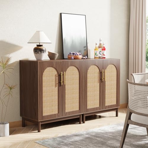 Set of 2 Rattan Sideboard, 59” Buffet Cabinet with Storage