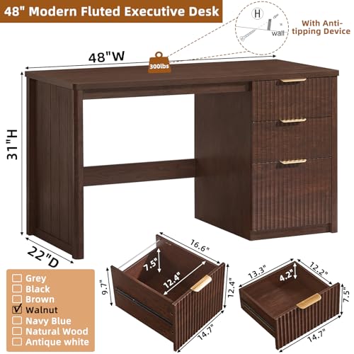 Office Desk 48" with 3 Drawers Storage File Cabinet