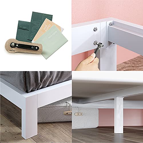 Arnav Metal Platform Bed Frame, Wood Slat Support, No Box Spring Needed, Easy Assembly, White, Full