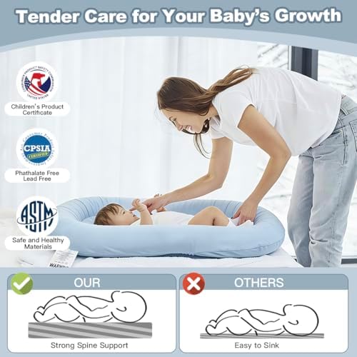 Baby Lounger Oversized 0-24 Months, Home and Travel Infant Cushion-Blue