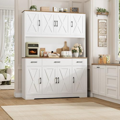 71" Tall Kitchen Pantry Storage Cabinet, 55" W Kitchen Hutch, White