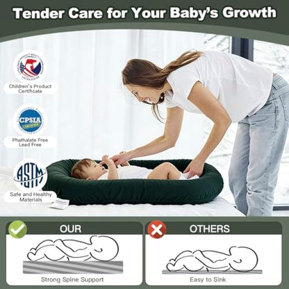 Baby Lounger Oversized 0-24 Months, Home and Travel Infant Cushion-Moss