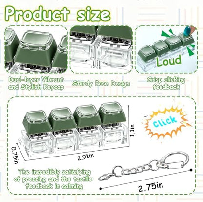 2 PCS Keyboard Fidget Toy, Double Layer Keycap Keyboard Fidget Keychain 4-in-1 Keyboard Decompression Button Finger Clicker Toys, Portable Tactile Button Sensory Fidget Toys Stress Relief Gifts（Green）