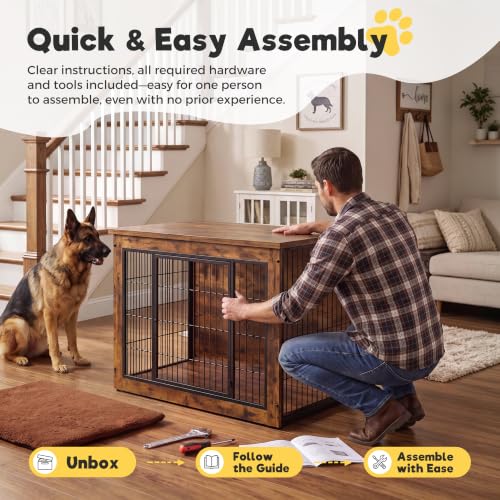 3-in-1 Wooden Dog Crate Furniture, Side Table & Kennel with Cushion