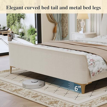 Queen Size Platform Bed Frame, Beige