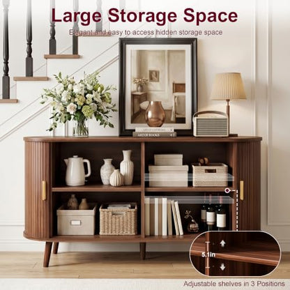 55" Fluted Sideboard Buffet Cabinet with Storage & Sliding Door