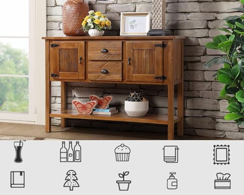 Solid Wood Sideboard Buffet Cabinet with Storage Drawers and Shelf