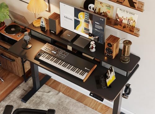 BANTI 48x24 Inch Electric Height Adjustable Standing Desk, Home Office Computer Desk with Double Storage Drawers, 4 Adjustable Feet & 2 Hooks, Black