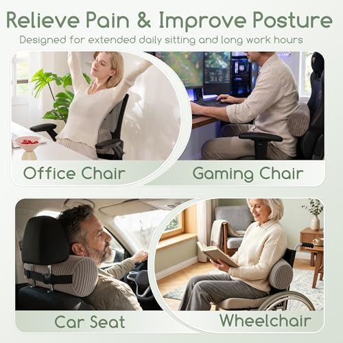 HIGOGOGO Lumbar Roll Lumbar Support Pillow for Office Chairs, Cars, and Gaming Chairs, Back Cushion with Washable Cover & Adjustable Strap to Relieve Back Pain and Improve Posture, 15"x6"x5", Grey