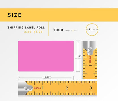 HOUSELABELS 2.25" x 1.25" Pink Address Labels on 1" Core Compatible with Zebra and Rollo Printers, 16 Rolls / 1,000 Labels per Roll