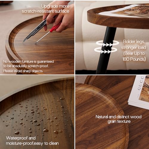 2 Pcs Small Modern Coffee Table Round,Mid Century Walnut Nesting Tables