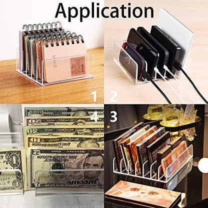 5 Slots Makeup Organizer for Desk, 2Pack Acrylic Mail Organizer Countertop for Sorting Mail, Business Card, Cash, Bill Money Organizer for Cash Envelope,Cash Tray for Cash Stuffing, Red