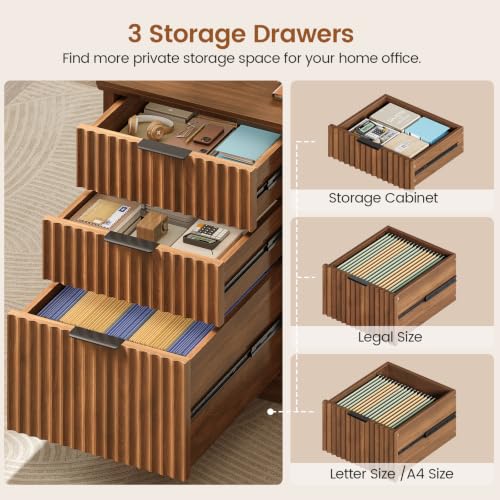 70.9" Executive Desk, Fluted Office Desk with Drawers, Brown