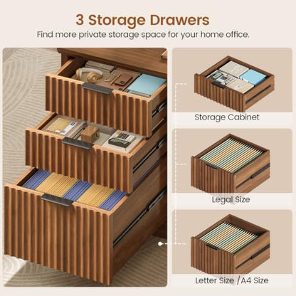 70.9" Executive Desk, Fluted Office Desk with Drawers, Brown