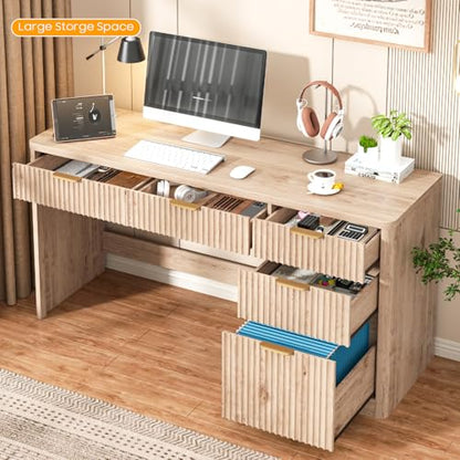 59" Fluted Executive Desk with Adjustable File Drawer, Oak