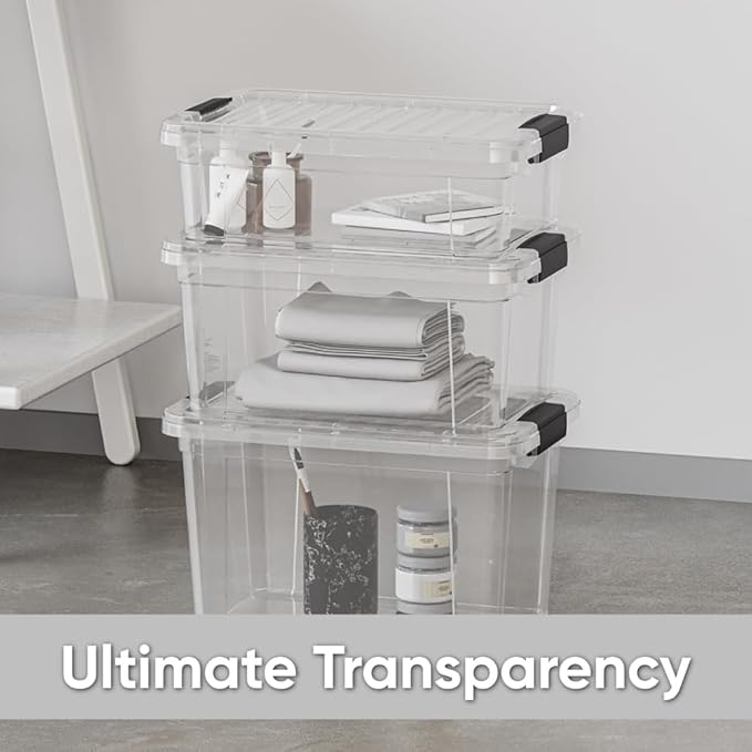 Superio Storage Bins with Lids, Clear Plastic Containers for Organizing, Stackable Totes, BPA Free, Odor Free, Organizer Boxes for Home, and Dorm (2 Pack, 14.25 Qt)