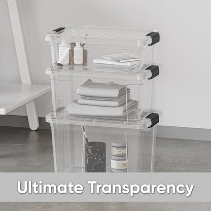 Superio Storage Bins with Lids, Clear Plastic Containers for Organizing, Stackable Totes, BPA Free, Odor Free, Organizer Boxes for Home, and Dorm (2 Pack, 14.25 Qt)