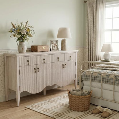 57" Fluted Sideboard Buffet with Storage, 4 Doors & 3 Drawers, Oak