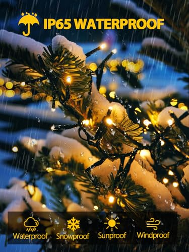 Solar String Lights Outdoor 2 Pack 200 LED 66FT Christmas Lights Warm White
