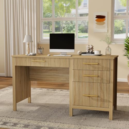 Fluted Executive Desk with Drawers: 54" Oak Home Office Desks