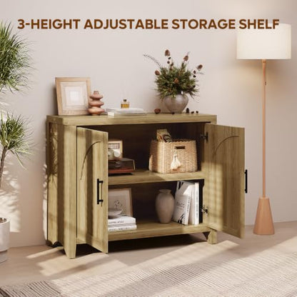 37 "W Fluted Sideboard Buffet Cabinet with Storage, Natural Oak